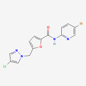 molecular formula C14H10BrClN4O2 B10917612 N-(5-bromopyridin-2-yl)-5-[(4-chloro-1H-pyrazol-1-yl)methyl]furan-2-carboxamide 