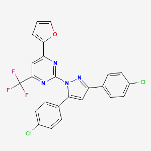 molecular formula C24H13Cl2F3N4O B10917618 2-[3,5-bis(4-chlorophenyl)-1H-pyrazol-1-yl]-4-(furan-2-yl)-6-(trifluoromethyl)pyrimidine 