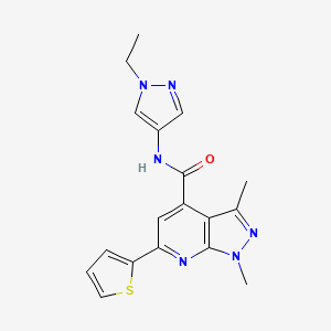 molecular formula C18H18N6OS B10917625 N-(1-ethyl-1H-pyrazol-4-yl)-1,3-dimethyl-6-(thiophen-2-yl)-1H-pyrazolo[3,4-b]pyridine-4-carboxamide 