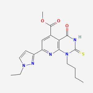 molecular formula C18H21N5O3S B10917626 methyl 1-butyl-7-(1-ethyl-1H-pyrazol-3-yl)-4-oxo-2-sulfanyl-1,4-dihydropyrido[2,3-d]pyrimidine-5-carboxylate 
