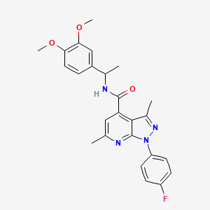 molecular formula C25H25FN4O3 B10917683 N-[1-(3,4-dimethoxyphenyl)ethyl]-1-(4-fluorophenyl)-3,6-dimethyl-1H-pyrazolo[3,4-b]pyridine-4-carboxamide 