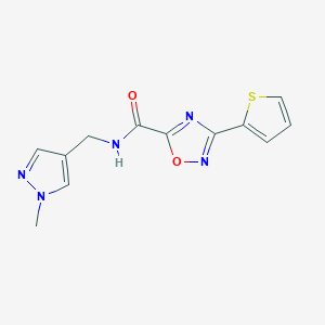molecular formula C12H11N5O2S B10917792 N-[(1-methyl-1H-pyrazol-4-yl)methyl]-3-(thiophen-2-yl)-1,2,4-oxadiazole-5-carboxamide 