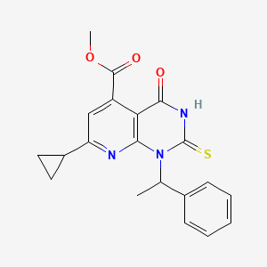 molecular formula C20H19N3O3S B10917890 Methyl 7-cyclopropyl-4-oxo-1-(1-phenylethyl)-2-sulfanyl-1,4-dihydropyrido[2,3-d]pyrimidine-5-carboxylate 