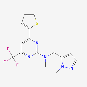molecular formula C15H14F3N5S B10918049 N-methyl-N-[(1-methyl-1H-pyrazol-5-yl)methyl]-4-(thiophen-2-yl)-6-(trifluoromethyl)pyrimidin-2-amine 