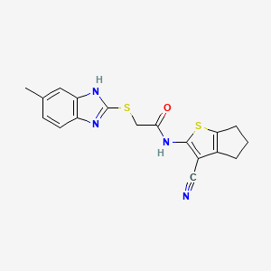 molecular formula C18H16N4OS2 B10918300 N-(3-cyano-5,6-dihydro-4H-cyclopenta[b]thiophen-2-yl)-2-[(5-methyl-1H-benzimidazol-2-yl)sulfanyl]acetamide 