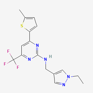 molecular formula C16H16F3N5S B10918330 N-[(1-ethyl-1H-pyrazol-4-yl)methyl]-4-(5-methylthiophen-2-yl)-6-(trifluoromethyl)pyrimidin-2-amine 