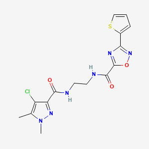 molecular formula C15H15ClN6O3S B10918528 N-(2-{[(4-chloro-1,5-dimethyl-1H-pyrazol-3-yl)carbonyl]amino}ethyl)-3-(thiophen-2-yl)-1,2,4-oxadiazole-5-carboxamide 
