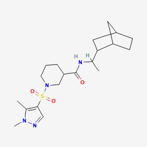 molecular formula C20H32N4O3S B10918546 N-[1-(bicyclo[2.2.1]hept-2-yl)ethyl]-1-[(1,5-dimethyl-1H-pyrazol-4-yl)sulfonyl]piperidine-3-carboxamide 