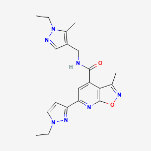 molecular formula C20H23N7O2 B10918922 N-[(1-ethyl-5-methyl-1H-pyrazol-4-yl)methyl]-6-(1-ethyl-1H-pyrazol-3-yl)-3-methyl[1,2]oxazolo[5,4-b]pyridine-4-carboxamide 
