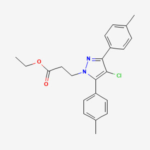 molecular formula C22H23ClN2O2 B10918986 ethyl 3-[4-chloro-3,5-bis(4-methylphenyl)-1H-pyrazol-1-yl]propanoate 