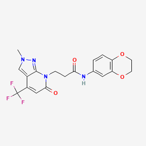 molecular formula C19H17F3N4O4 B10919005 N-(2,3-dihydro-1,4-benzodioxin-6-yl)-3-[2-methyl-6-oxo-4-(trifluoromethyl)-2,6-dihydro-7H-pyrazolo[3,4-b]pyridin-7-yl]propanamide 