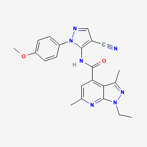 molecular formula C22H21N7O2 B10919007 N-[4-cyano-1-(4-methoxyphenyl)-1H-pyrazol-5-yl]-1-ethyl-3,6-dimethyl-1H-pyrazolo[3,4-b]pyridine-4-carboxamide 
