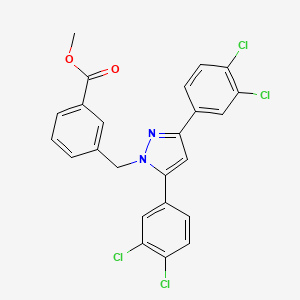 molecular formula C24H16Cl4N2O2 B10919187 methyl 3-{[3,5-bis(3,4-dichlorophenyl)-1H-pyrazol-1-yl]methyl}benzoate 