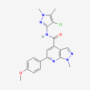 molecular formula C20H19ClN6O2 B10919254 N-(4-chloro-1,5-dimethyl-1H-pyrazol-3-yl)-6-(4-methoxyphenyl)-1-methyl-1H-pyrazolo[3,4-b]pyridine-4-carboxamide 