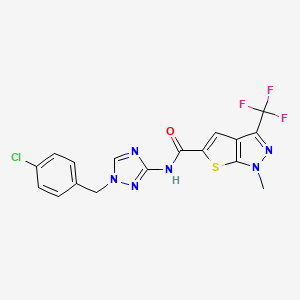 molecular formula C17H12ClF3N6OS B10919359 N-[1-(4-chlorobenzyl)-1H-1,2,4-triazol-3-yl]-1-methyl-3-(trifluoromethyl)-1H-thieno[2,3-c]pyrazole-5-carboxamide 