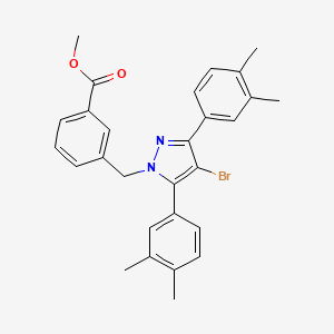 molecular formula C28H27BrN2O2 B10919405 methyl 3-{[4-bromo-3,5-bis(3,4-dimethylphenyl)-1H-pyrazol-1-yl]methyl}benzoate 
