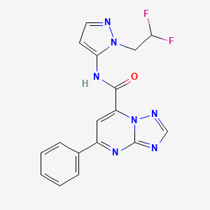 molecular formula C17H13F2N7O B10919410 N-[1-(2,2-difluoroethyl)-1H-pyrazol-5-yl]-5-phenyl[1,2,4]triazolo[1,5-a]pyrimidine-7-carboxamide 