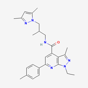 molecular formula C26H32N6O B10919630 N-[3-(3,5-dimethyl-1H-pyrazol-1-yl)-2-methylpropyl]-1-ethyl-3-methyl-6-(4-methylphenyl)-1H-pyrazolo[3,4-b]pyridine-4-carboxamide 