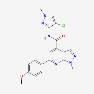 molecular formula C19H17ClN6O2 B10919647 N-(4-chloro-1-methyl-1H-pyrazol-3-yl)-6-(4-methoxyphenyl)-1-methyl-1H-pyrazolo[3,4-b]pyridine-4-carboxamide 
