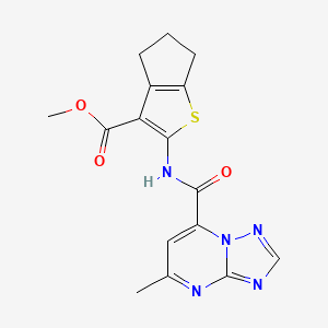 molecular formula C16H15N5O3S B10919709 methyl 2-{[(5-methyl[1,2,4]triazolo[1,5-a]pyrimidin-7-yl)carbonyl]amino}-5,6-dihydro-4H-cyclopenta[b]thiophene-3-carboxylate 