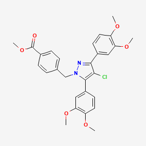 molecular formula C28H27ClN2O6 B10919828 methyl 4-{[4-chloro-3,5-bis(3,4-dimethoxyphenyl)-1H-pyrazol-1-yl]methyl}benzoate 