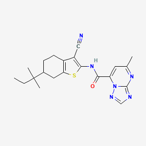 molecular formula C21H24N6OS B10919834 N-[3-cyano-6-(2-methylbutan-2-yl)-4,5,6,7-tetrahydro-1-benzothiophen-2-yl]-5-methyl[1,2,4]triazolo[1,5-a]pyrimidine-7-carboxamide 