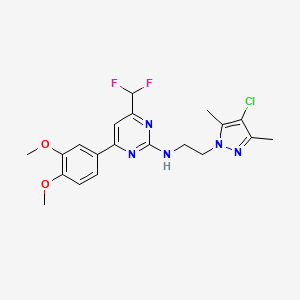 molecular formula C20H22ClF2N5O2 B10919874 N-[2-(4-chloro-3,5-dimethyl-1H-pyrazol-1-yl)ethyl]-4-(difluoromethyl)-6-(3,4-dimethoxyphenyl)pyrimidin-2-amine 