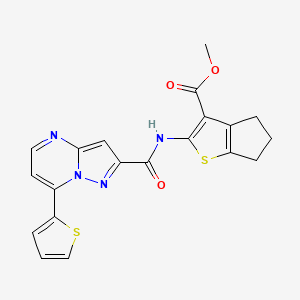 molecular formula C20H16N4O3S2 B10920184 methyl 2-({[7-(thiophen-2-yl)pyrazolo[1,5-a]pyrimidin-2-yl]carbonyl}amino)-5,6-dihydro-4H-cyclopenta[b]thiophene-3-carboxylate 