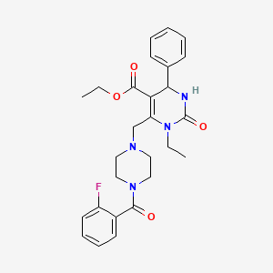 molecular formula C27H31FN4O4 B10920416 Ethyl 1-ethyl-6-({4-[(2-fluorophenyl)carbonyl]piperazin-1-yl}methyl)-2-oxo-4-phenyl-1,2,3,4-tetrahydropyrimidine-5-carboxylate 