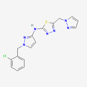 molecular formula C16H14ClN7S B10920530 N-[1-(2-chlorobenzyl)-1H-pyrazol-3-yl]-5-(1H-pyrazol-1-ylmethyl)-1,3,4-thiadiazol-2-amine 