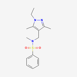 molecular formula C15H21N3O2S B10920565 N-[(1-ethyl-3,5-dimethyl-1H-pyrazol-4-yl)methyl]-N-methylbenzenesulfonamide 