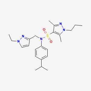 molecular formula C23H33N5O2S B10920776 N-[(1-ethyl-1H-pyrazol-3-yl)methyl]-3,5-dimethyl-N-[4-(propan-2-yl)phenyl]-1-propyl-1H-pyrazole-4-sulfonamide 