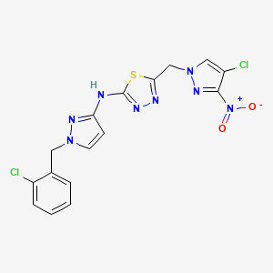 molecular formula C16H12Cl2N8O2S B10920825 N-[1-(2-chlorobenzyl)-1H-pyrazol-3-yl]-5-[(4-chloro-3-nitro-1H-pyrazol-1-yl)methyl]-1,3,4-thiadiazol-2-amine 