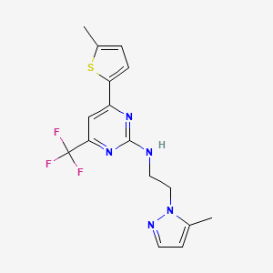 molecular formula C16H16F3N5S B10920883 N-[2-(5-methyl-1H-pyrazol-1-yl)ethyl]-4-(5-methylthiophen-2-yl)-6-(trifluoromethyl)pyrimidin-2-amine 