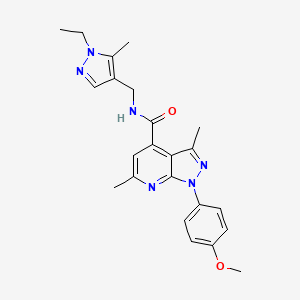 molecular formula C23H26N6O2 B10920922 N-[(1-ethyl-5-methyl-1H-pyrazol-4-yl)methyl]-1-(4-methoxyphenyl)-3,6-dimethyl-1H-pyrazolo[3,4-b]pyridine-4-carboxamide 