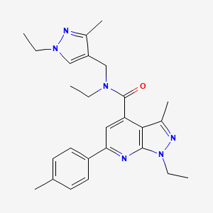 molecular formula C26H32N6O B10920979 N,1-diethyl-N-[(1-ethyl-3-methyl-1H-pyrazol-4-yl)methyl]-3-methyl-6-(4-methylphenyl)-1H-pyrazolo[3,4-b]pyridine-4-carboxamide 