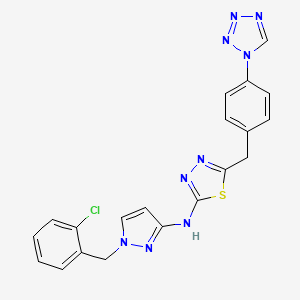 molecular formula C20H16ClN9S B10921070 N-[1-(2-chlorobenzyl)-1H-pyrazol-3-yl]-5-[4-(1H-tetrazol-1-yl)benzyl]-1,3,4-thiadiazol-2-amine 