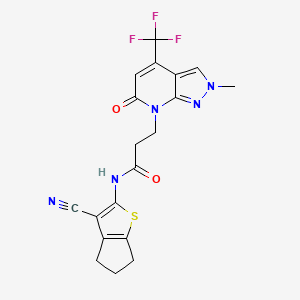 molecular formula C19H16F3N5O2S B10921126 N-(3-cyano-5,6-dihydro-4H-cyclopenta[b]thiophen-2-yl)-3-[2-methyl-6-oxo-4-(trifluoromethyl)-2,6-dihydro-7H-pyrazolo[3,4-b]pyridin-7-yl]propanamide 