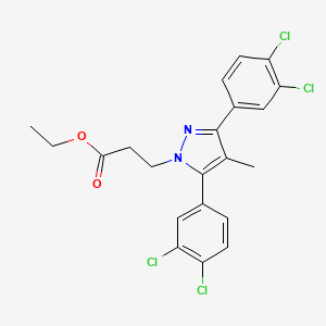 molecular formula C21H18Cl4N2O2 B10921131 ethyl 3-[3,5-bis(3,4-dichlorophenyl)-4-methyl-1H-pyrazol-1-yl]propanoate 