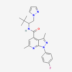 molecular formula C24H27FN6O B10921157 N-[3,3-dimethyl-1-(1H-pyrazol-1-yl)butan-2-yl]-1-(4-fluorophenyl)-3,6-dimethyl-1H-pyrazolo[3,4-b]pyridine-4-carboxamide 