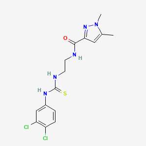 molecular formula C15H17Cl2N5OS B10921166 N-(2-{[(3,4-dichlorophenyl)carbamothioyl]amino}ethyl)-1,5-dimethyl-1H-pyrazole-3-carboxamide 