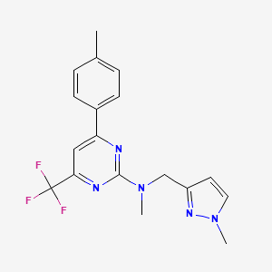 molecular formula C18H18F3N5 B10921170 N-methyl-4-(4-methylphenyl)-N-[(1-methyl-1H-pyrazol-3-yl)methyl]-6-(trifluoromethyl)pyrimidin-2-amine 