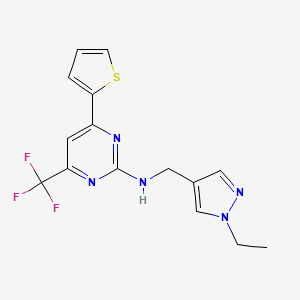 molecular formula C15H14F3N5S B10921269 N-[(1-ethyl-1H-pyrazol-4-yl)methyl]-4-(thiophen-2-yl)-6-(trifluoromethyl)pyrimidin-2-amine 