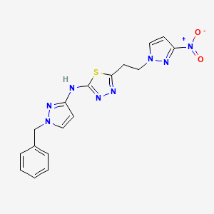molecular formula C17H16N8O2S B10921419 N-(1-benzyl-1H-pyrazol-3-yl)-5-[2-(3-nitro-1H-pyrazol-1-yl)ethyl]-1,3,4-thiadiazol-2-amine 