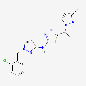 molecular formula C18H18ClN7S B10921535 N-[1-(2-chlorobenzyl)-1H-pyrazol-3-yl]-5-[1-(3-methyl-1H-pyrazol-1-yl)ethyl]-1,3,4-thiadiazol-2-amine 