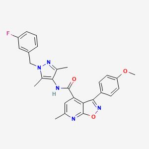 molecular formula C27H24FN5O3 B10921621 N-[1-(3-fluorobenzyl)-3,5-dimethyl-1H-pyrazol-4-yl]-3-(4-methoxyphenyl)-6-methyl[1,2]oxazolo[5,4-b]pyridine-4-carboxamide 