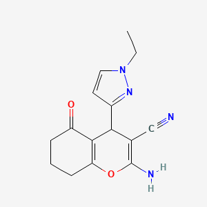 molecular formula C15H16N4O2 B10921625 2-amino-4-(1-ethyl-1H-pyrazol-3-yl)-5-oxo-5,6,7,8-tetrahydro-4H-chromene-3-carbonitrile 