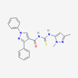 molecular formula C22H20N6OS B10921653 N-[(1,3-dimethyl-1H-pyrazol-5-yl)carbamothioyl]-1,3-diphenyl-1H-pyrazole-4-carboxamide 