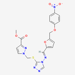molecular formula C20H17N7O6S B10921706 methyl 1-{[(4-{[(E)-{5-[(4-nitrophenoxy)methyl]furan-2-yl}methylidene]amino}-4H-1,2,4-triazol-3-yl)sulfanyl]methyl}-1H-pyrazole-3-carboxylate 