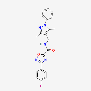 molecular formula C21H18FN5O2 B10921859 N-[(3,5-dimethyl-1-phenyl-1H-pyrazol-4-yl)methyl]-3-(4-fluorophenyl)-1,2,4-oxadiazole-5-carboxamide 